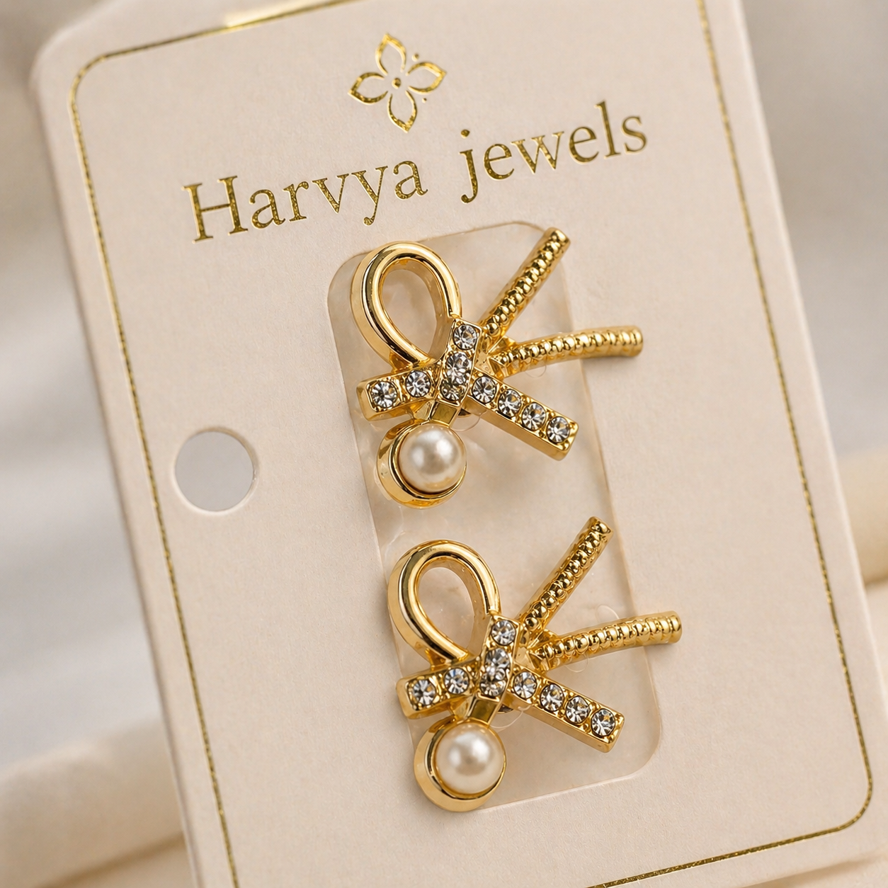 Elegant Bow Pearl Stud Earrings – Anti Tarnish Gold Finish