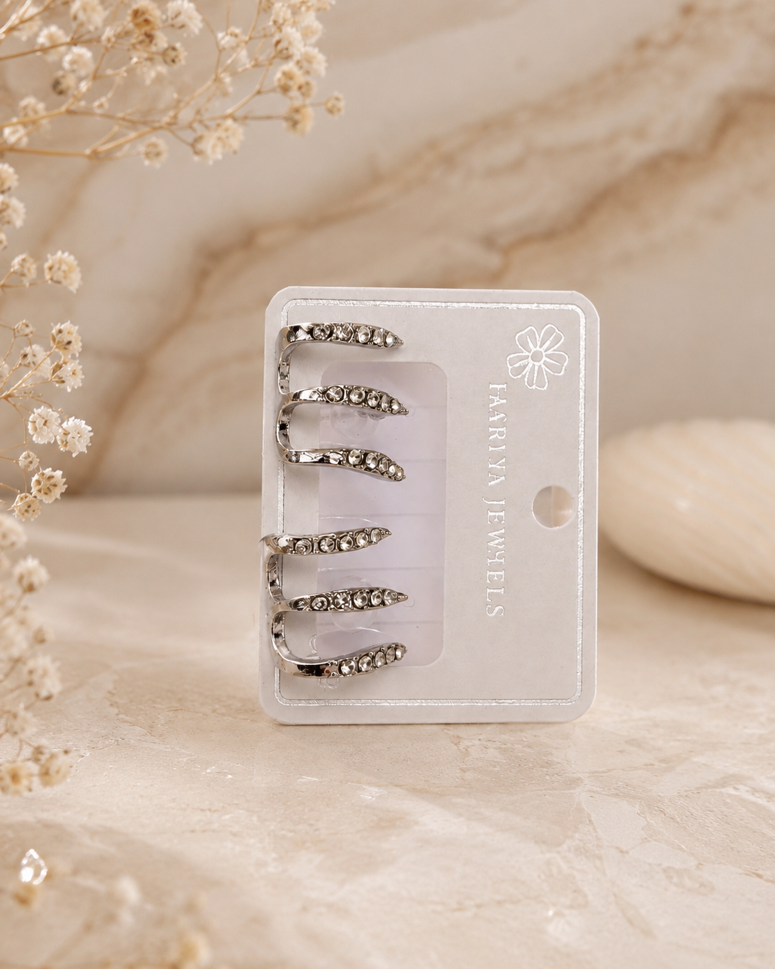 Silver Crystal Hoop Earrings Set