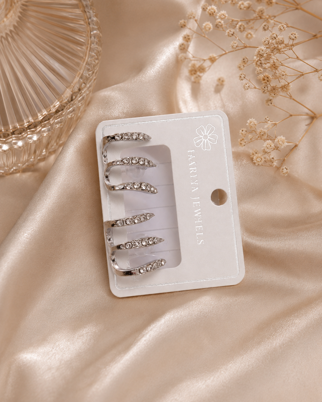 Silver Crystal Hoop Earrings Set