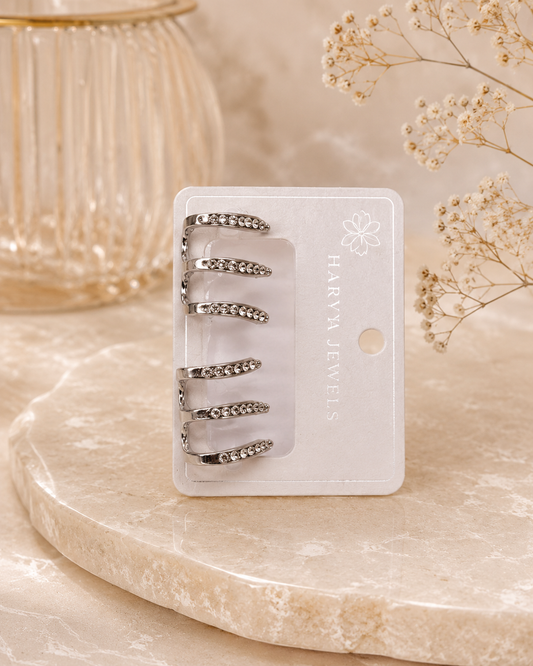 Silver Crystal Hoop Earrings Set